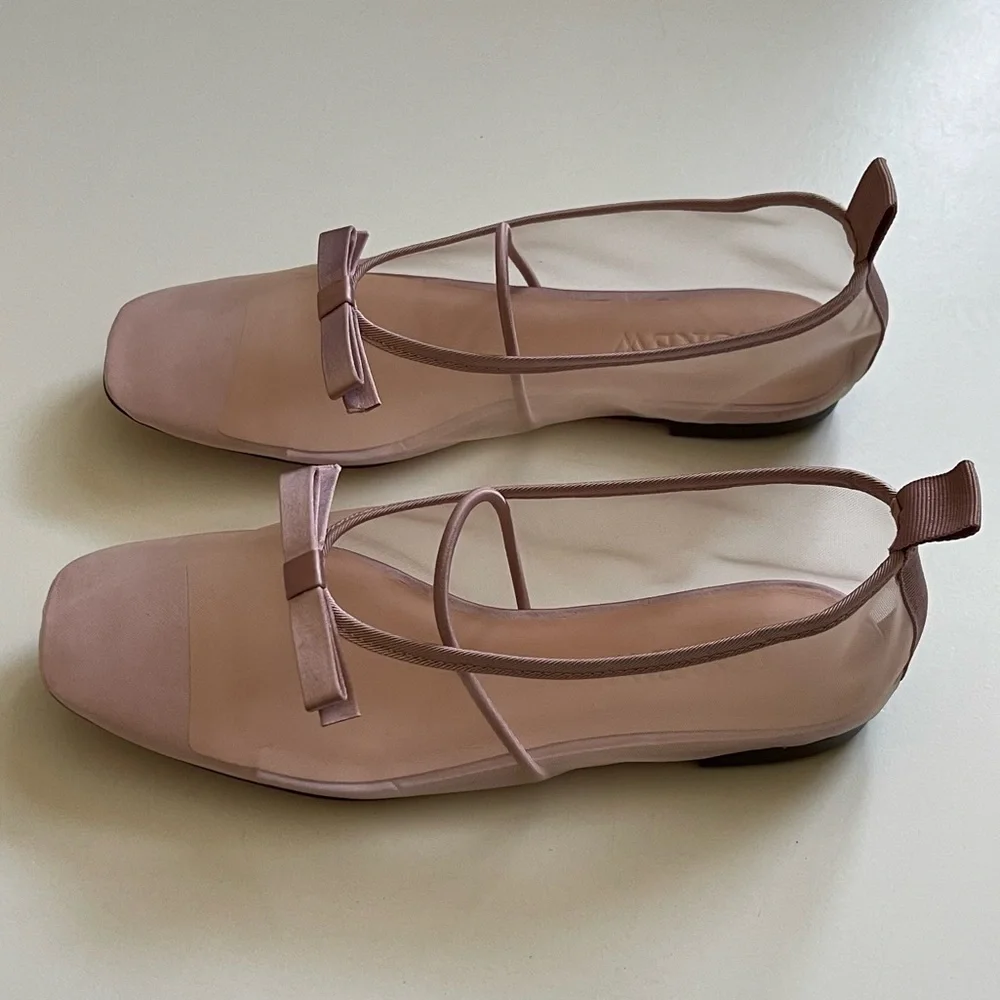J. Crew Pink Mesh Ballet Flats with Bow